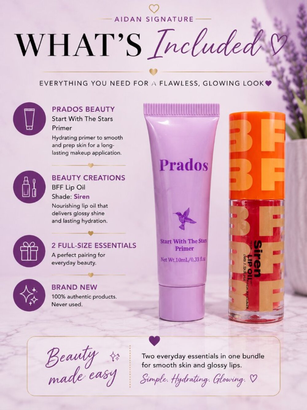 Prados Beauty Primer & Beauty Creations BFF Siren Lip Oil Makeup Duo - Picture 2 of 2